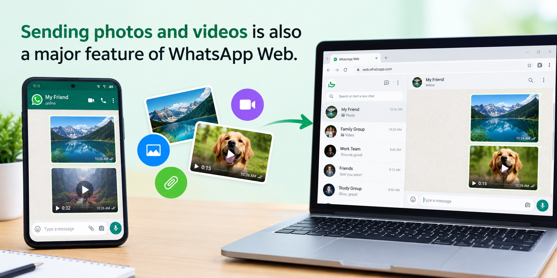 Sending photos and videos is also a major feature of WhatsApp Web.